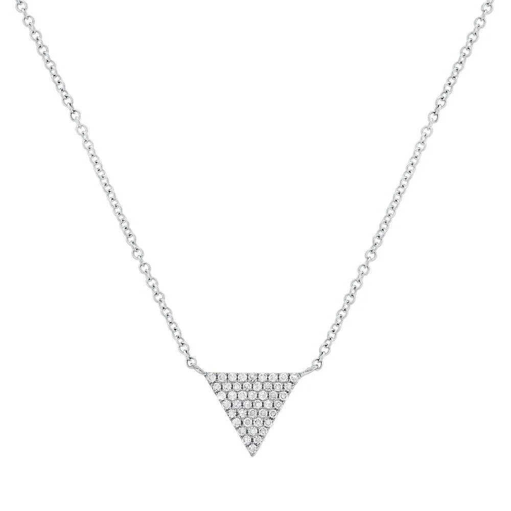 14k White Gold Diamond Triangle Necklace