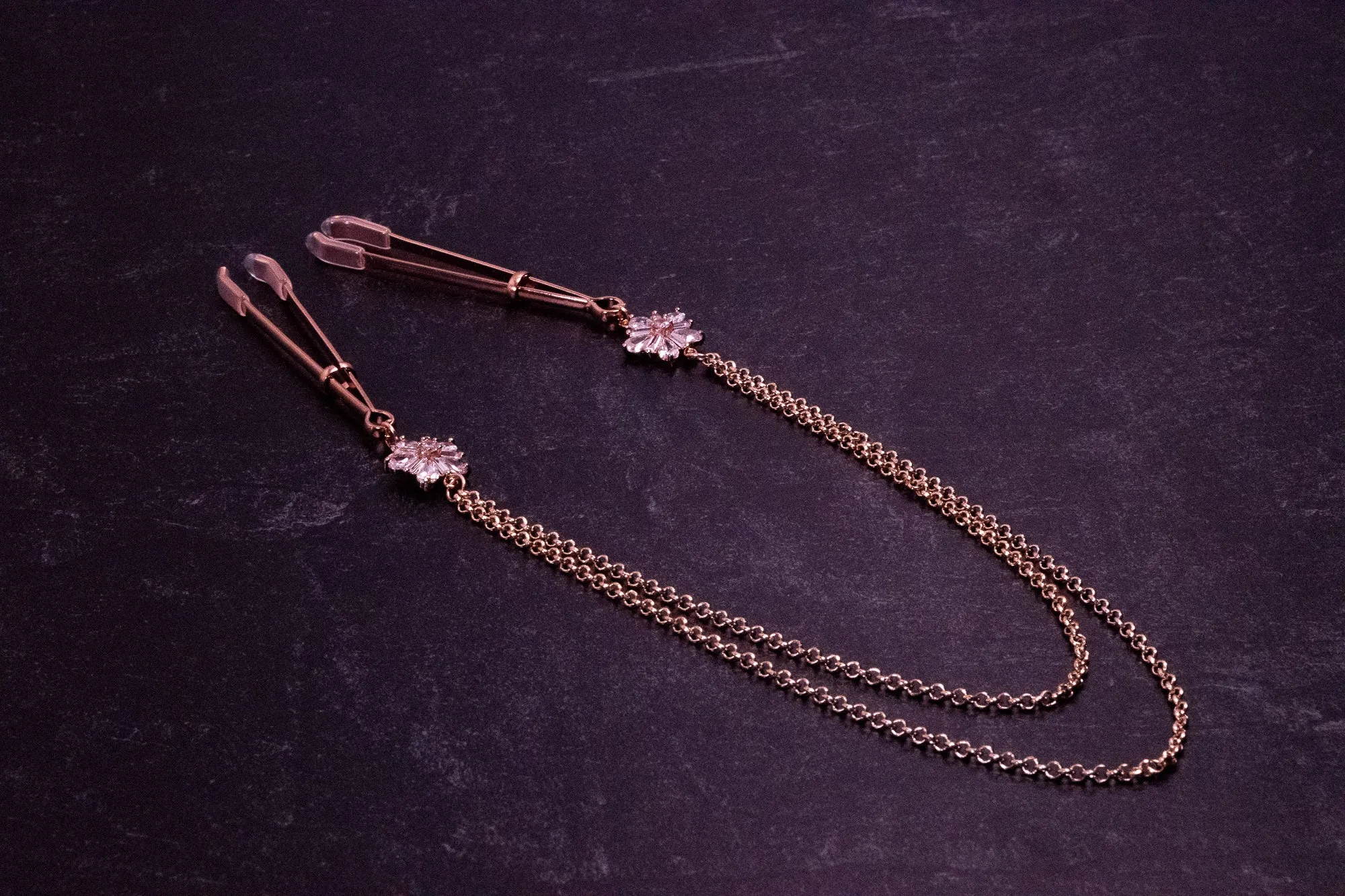 Deluxe Florals & Chain Tweezer Nipple Clamps in Rose Gold