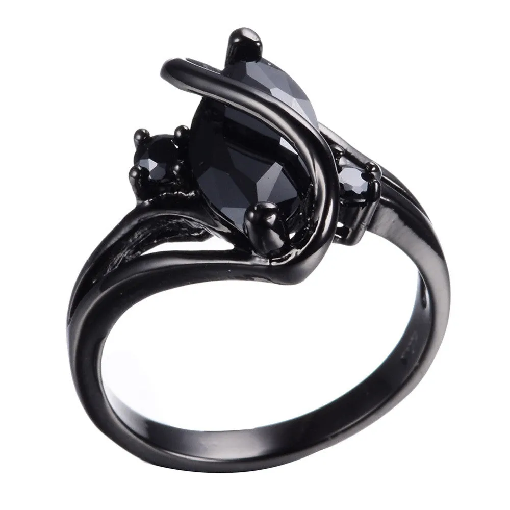Fashion Jewelry S Style AAA Black Zircon Stone Finger Rings Black Gold Filled Women Men Wedding Party Promise Ring