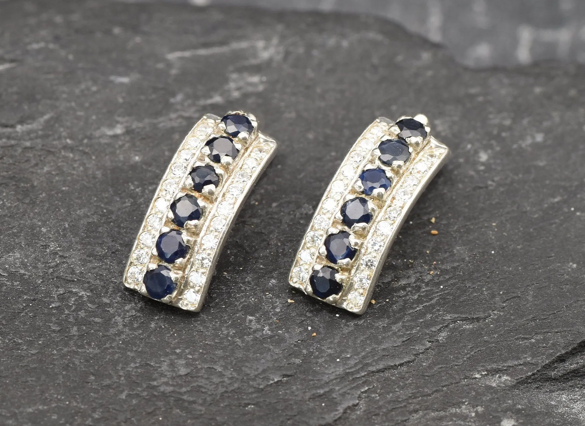 Genuine Sapphire Earrings - Blue Bar Earrings, Long Blue Earrings