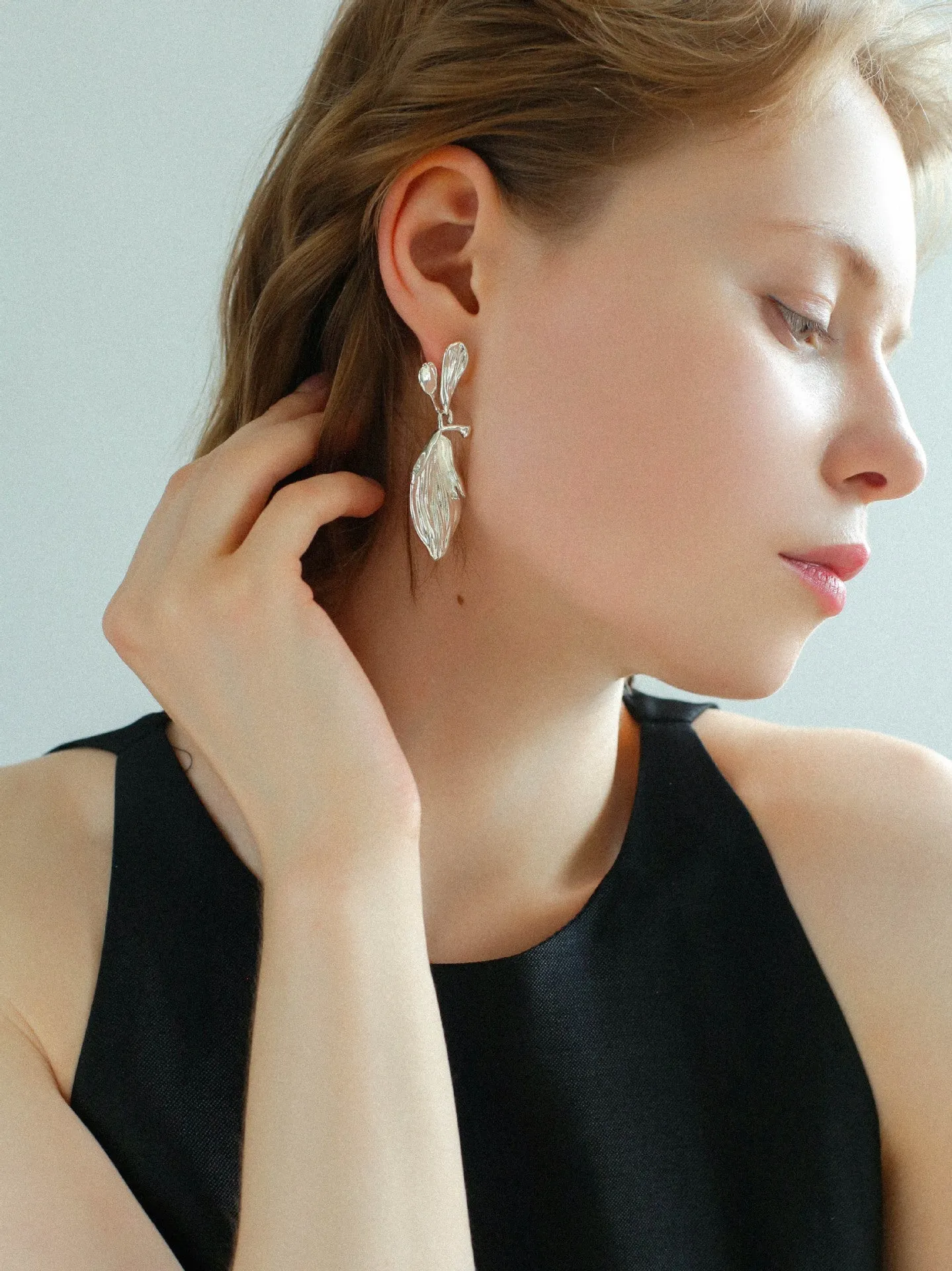 Vintage Long Textured Leaf Drop Earrings