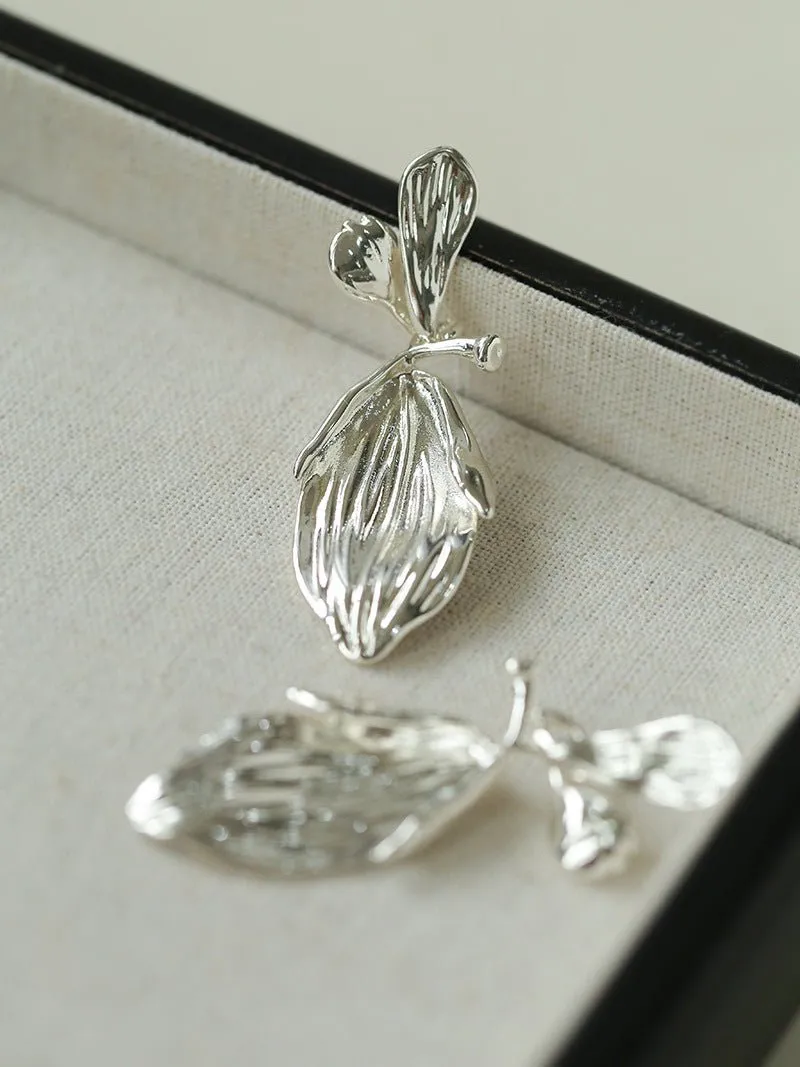 Vintage Long Textured Leaf Drop Earrings